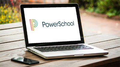computer with PowerSchool logo