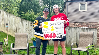 2 captions with 1 question: Sidney Crosby helps North Hills student with HOCO proposal