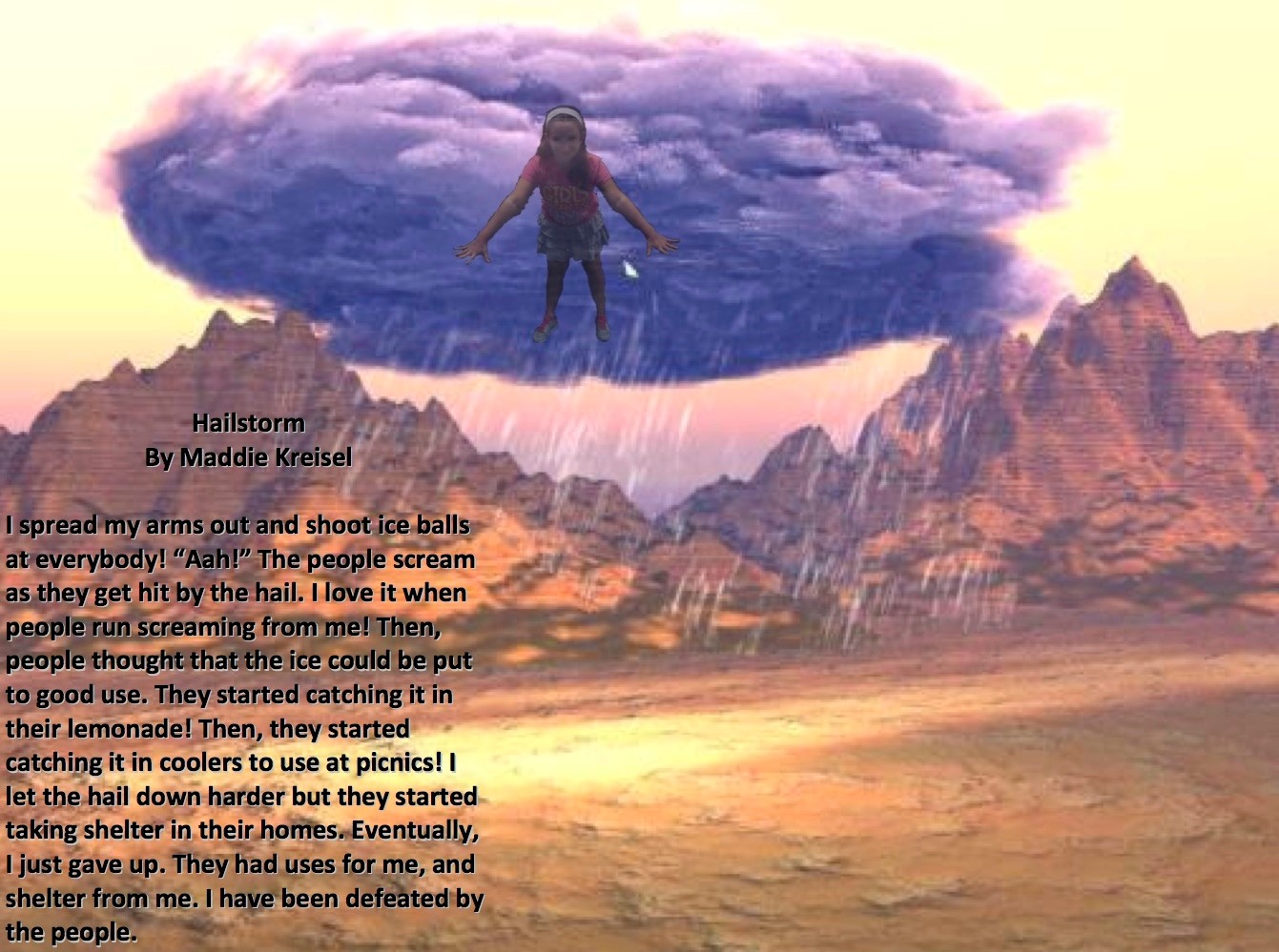 Personification poem about weather with photo of student portraying weather.