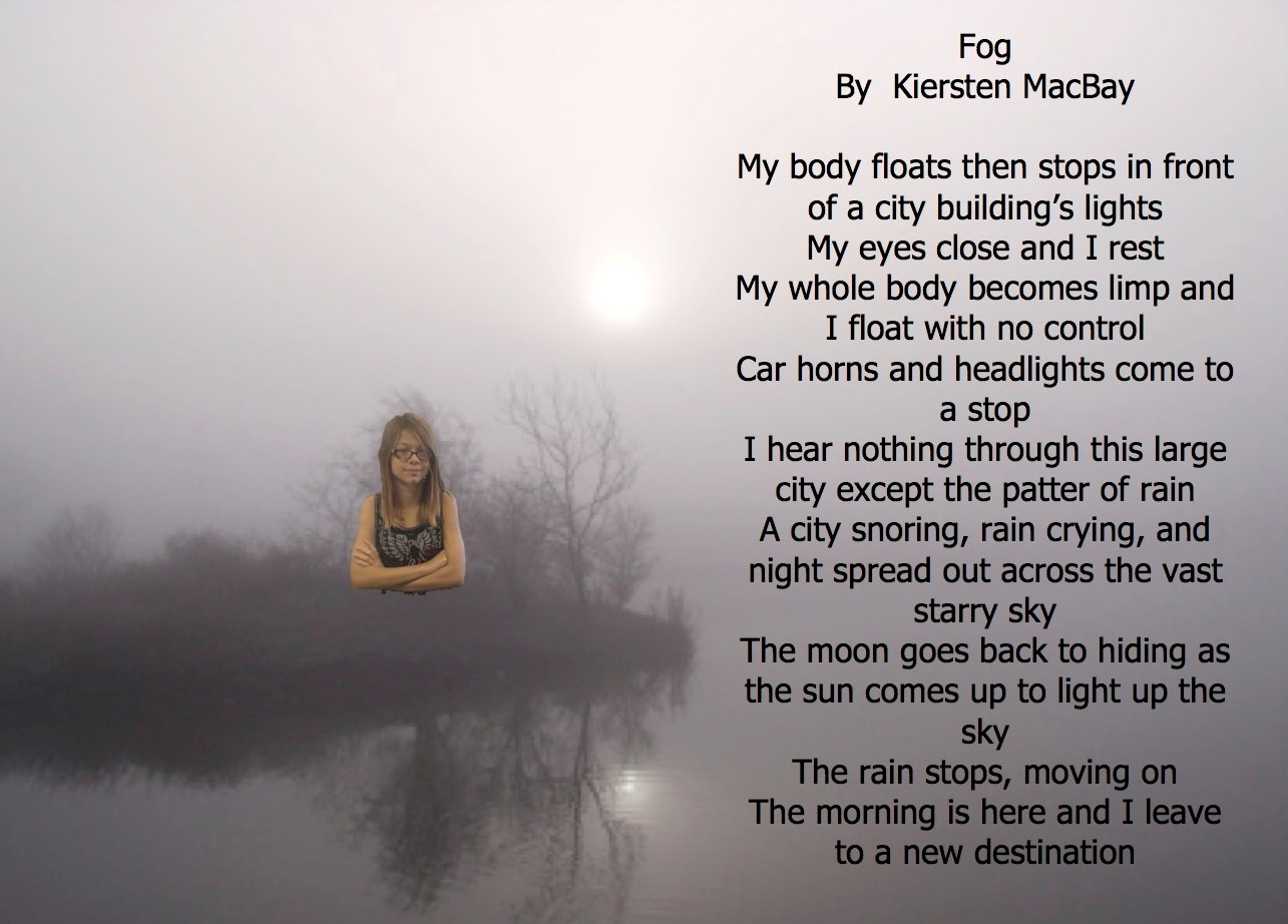 Personification poem about weather with photo of student portraying weather.