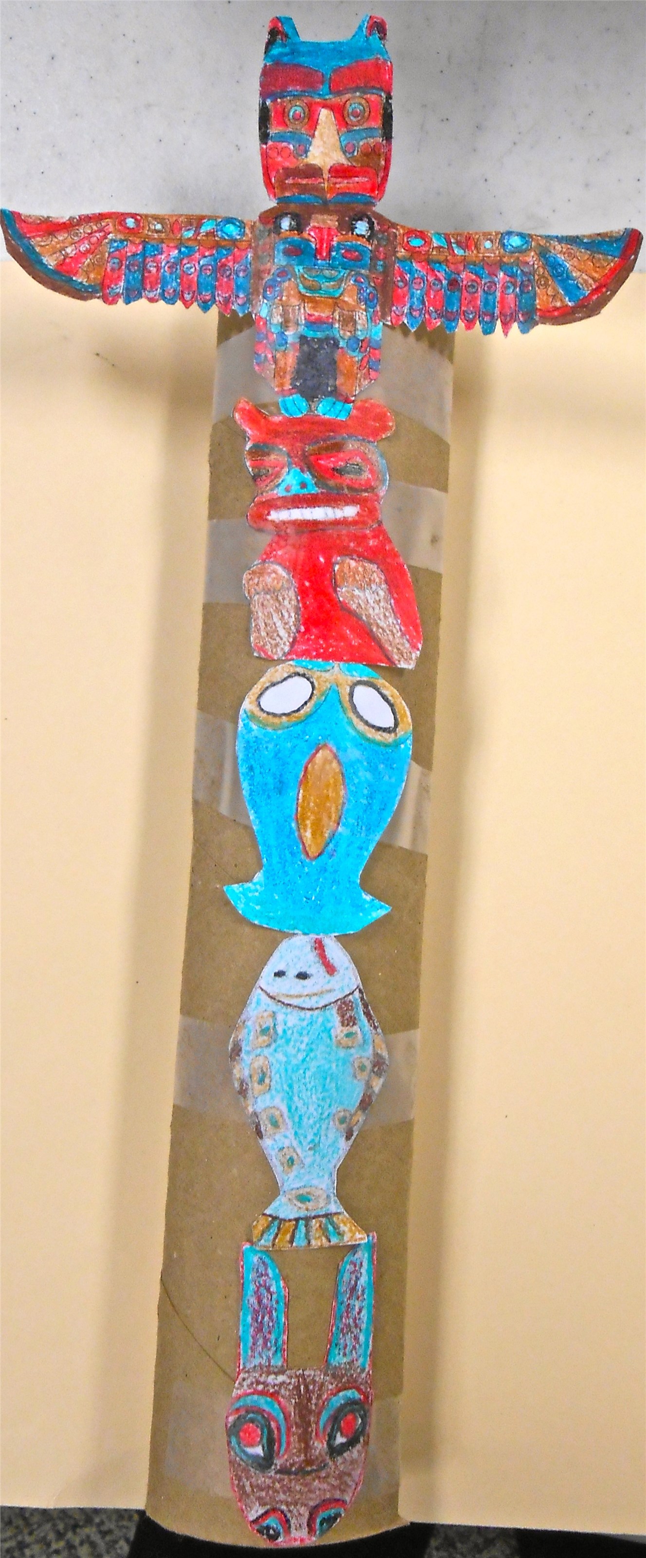 Students create mini-totem poles with explanation of symbols.
