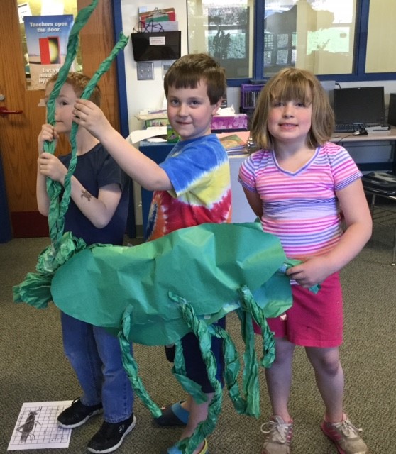 Insect-themed art projects, including 3-foot-long model of an arthropod.