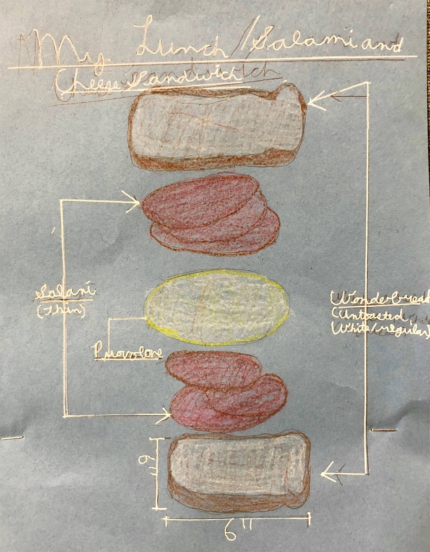 Drawing of food in blueprint style