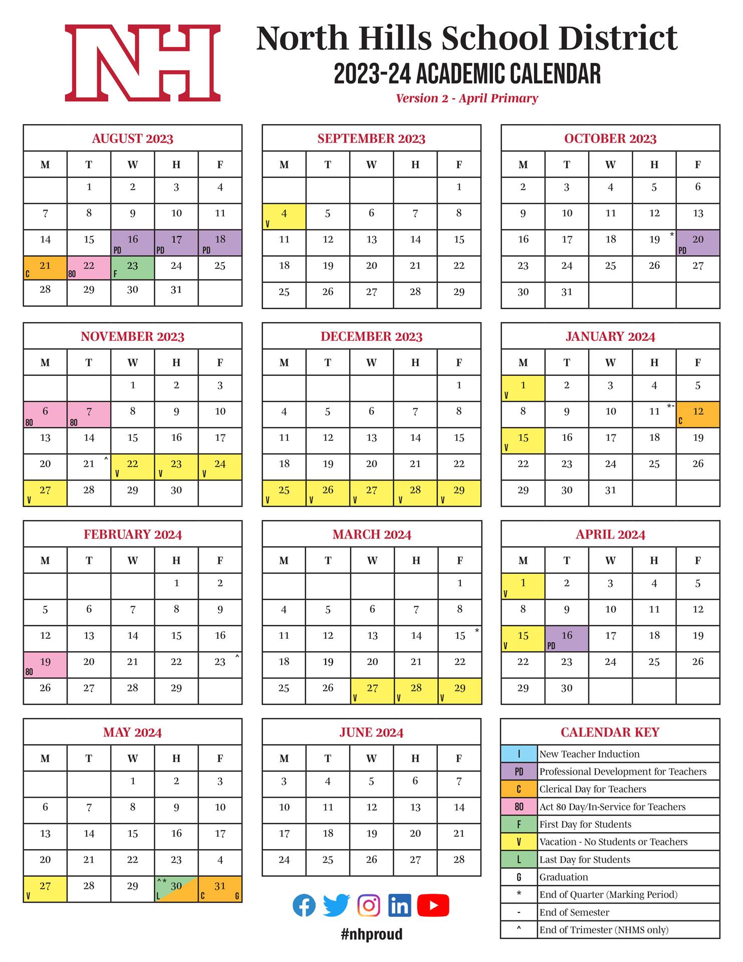 2023-24 Academic Calendar with April Primary Election Day