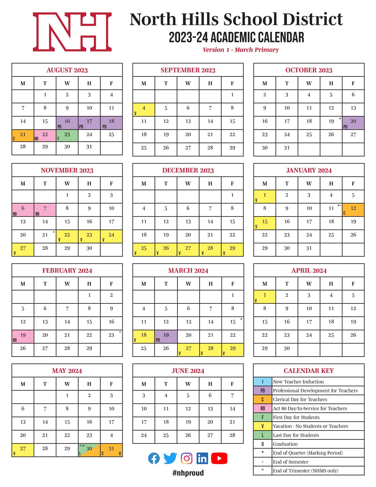 2023-24 Academic Calendar with March Primary Election Day
