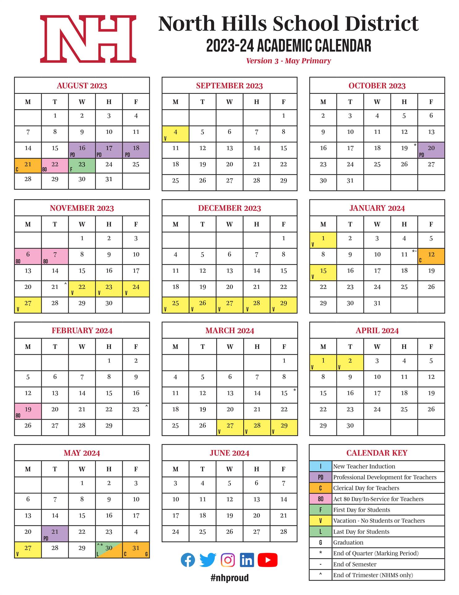 2023-24 Academic Calendar with May Primary Election Day